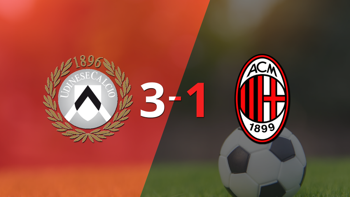 Udinese goleó a Milan por 3 a 1